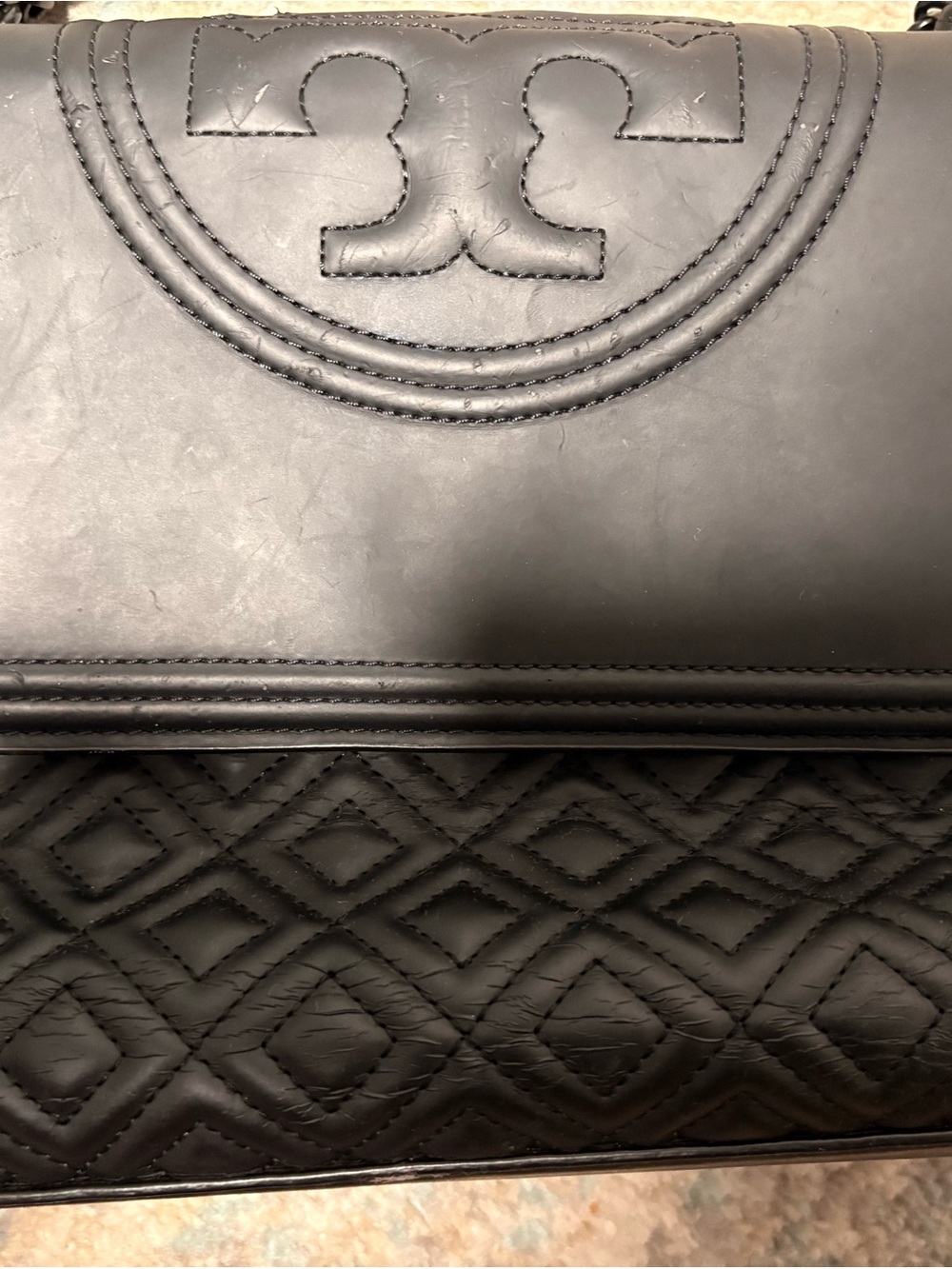 Tory Burch Black Quilted Leather Flap Shoulder Bag (REHAB)